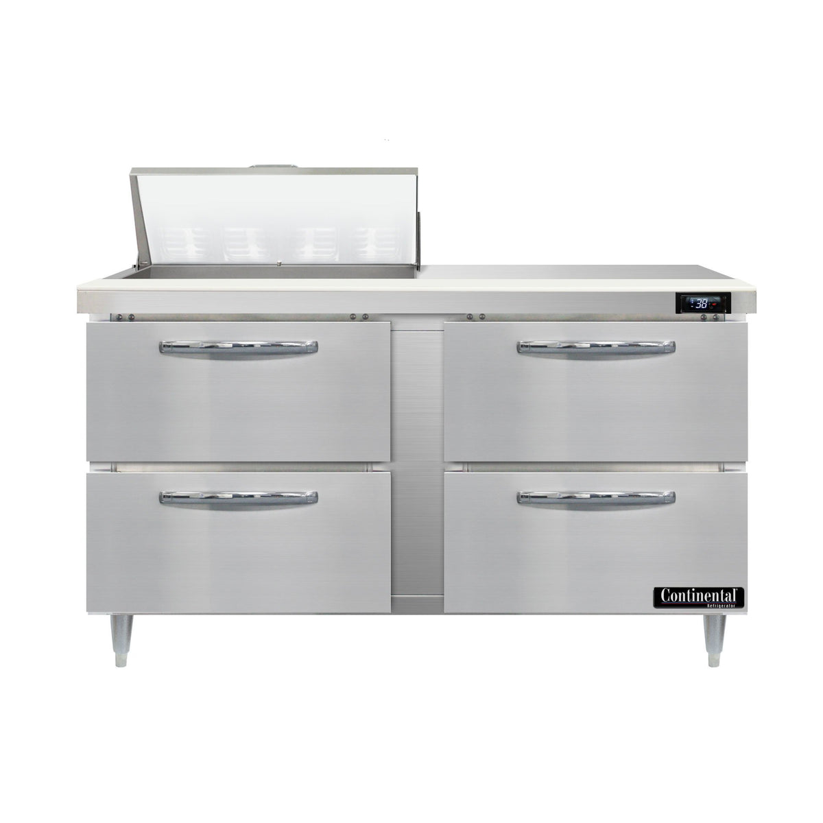 Continental Refrigerator D60N8-D 60-Inch Sandwich & Salad Prep Table — 4 Drawers, 8 Pans, Stainless Steel Front