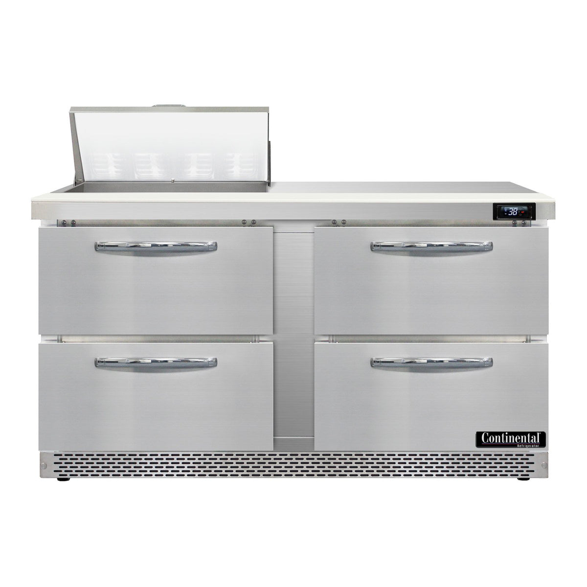 Continental Refrigerator D60N8-FB-D 60-Inch Sandwich & Salad Prep Table — 4 Drawers, 8 Pans, Stainless Steel Front