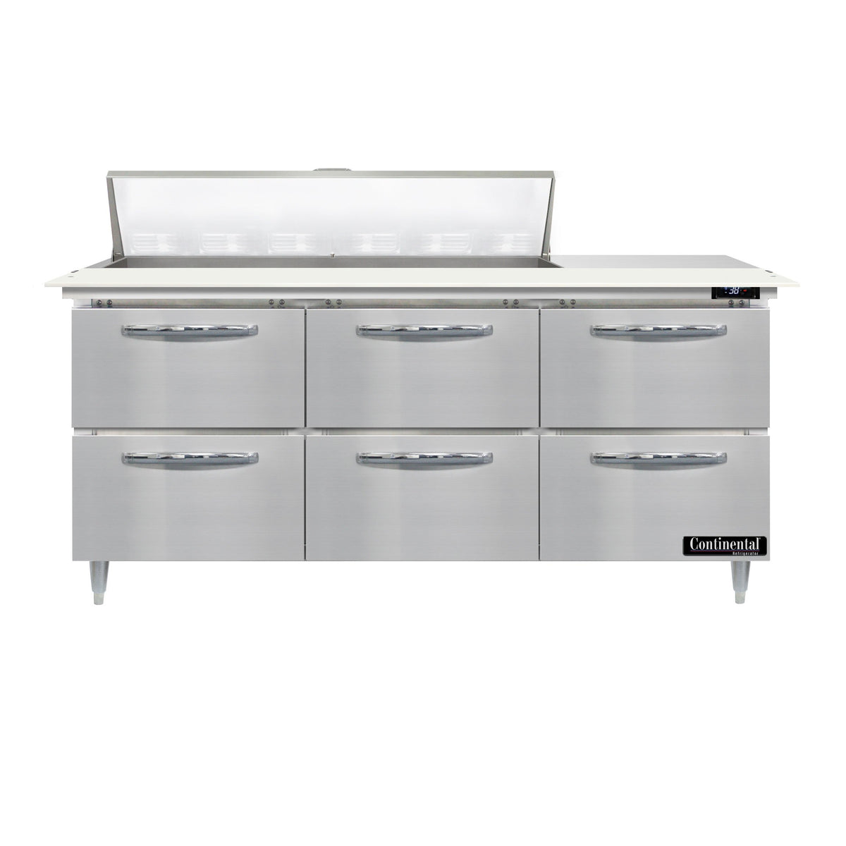 Continental Refrigerator D72N12C-D 72-Inch Sandwich & Salad Prep Table — 6 Drawers, 12 Pans, Stainless Steel Front