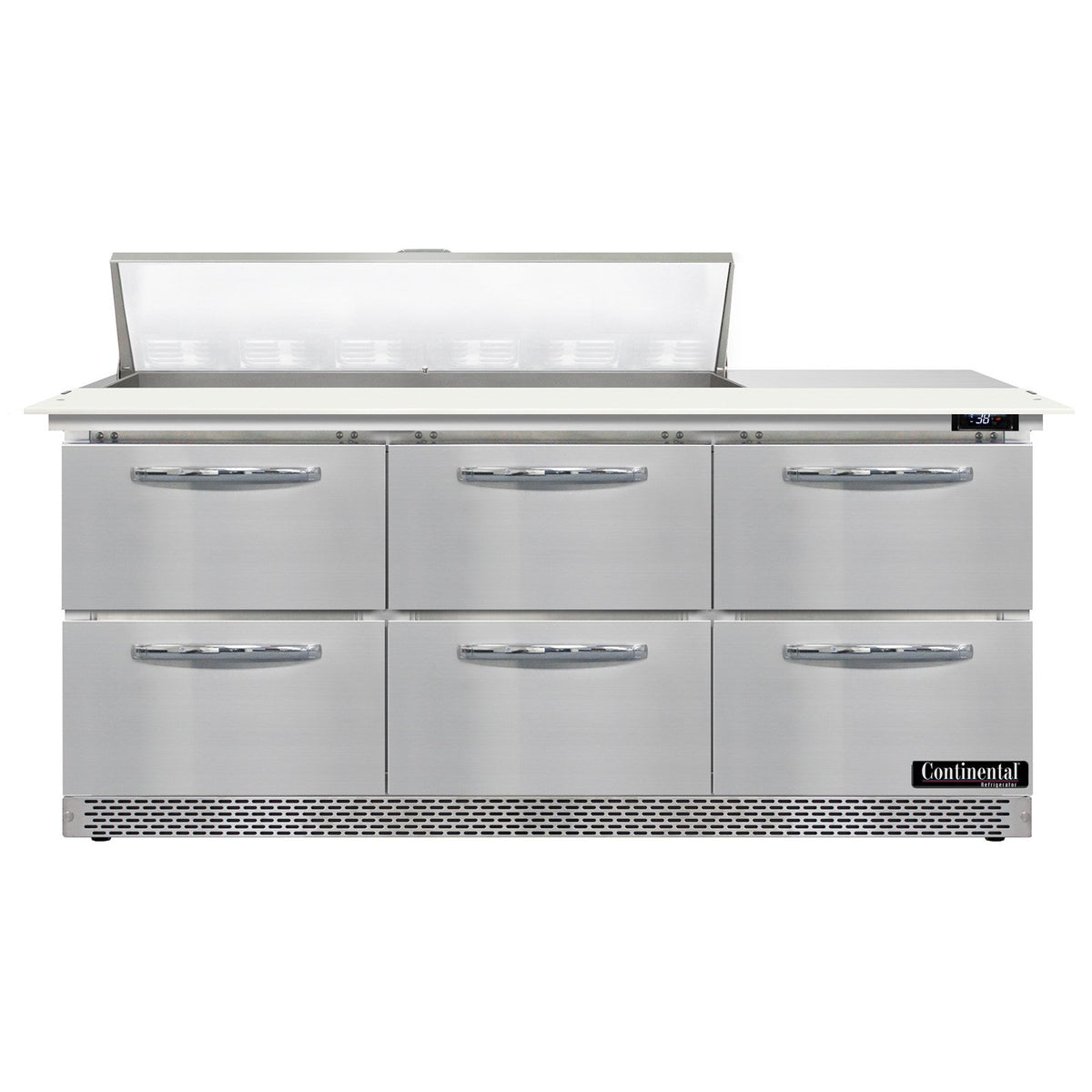 Continental Refrigerator D72N12C-FB-D 72-Inch Sandwich & Salad Prep Table — 6 Drawers, 12 Pans, Stainless Steel Front
