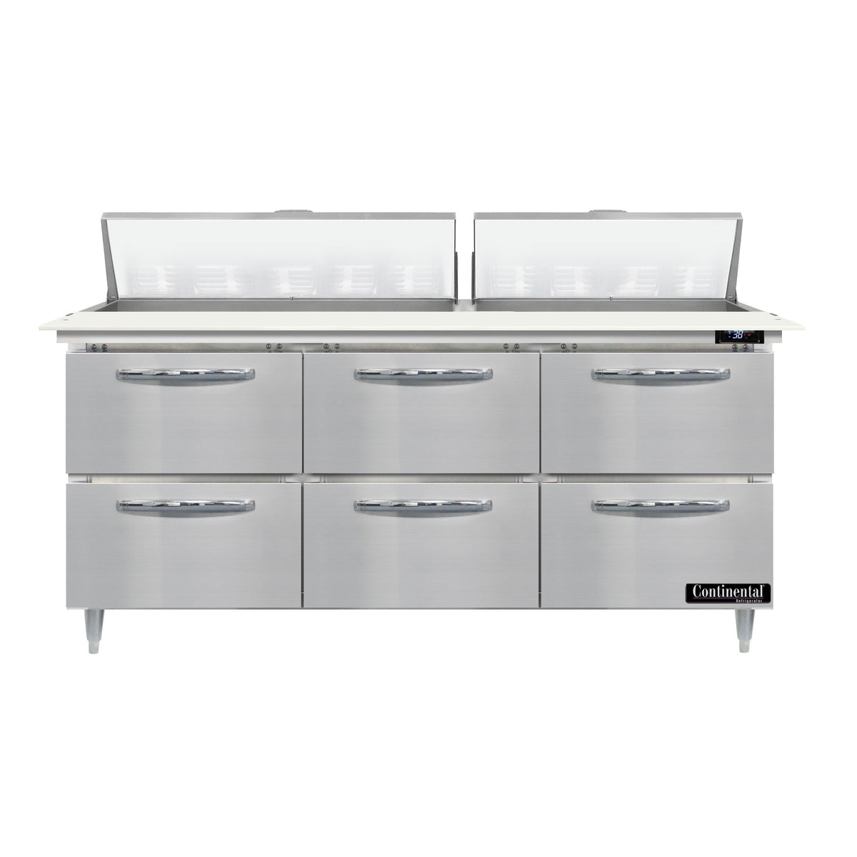 Continental Refrigerator D72N18C-D 72-Inch Sandwich & Salad Prep Table — 6 Drawers, 18 Pans, Stainless Steel Front
