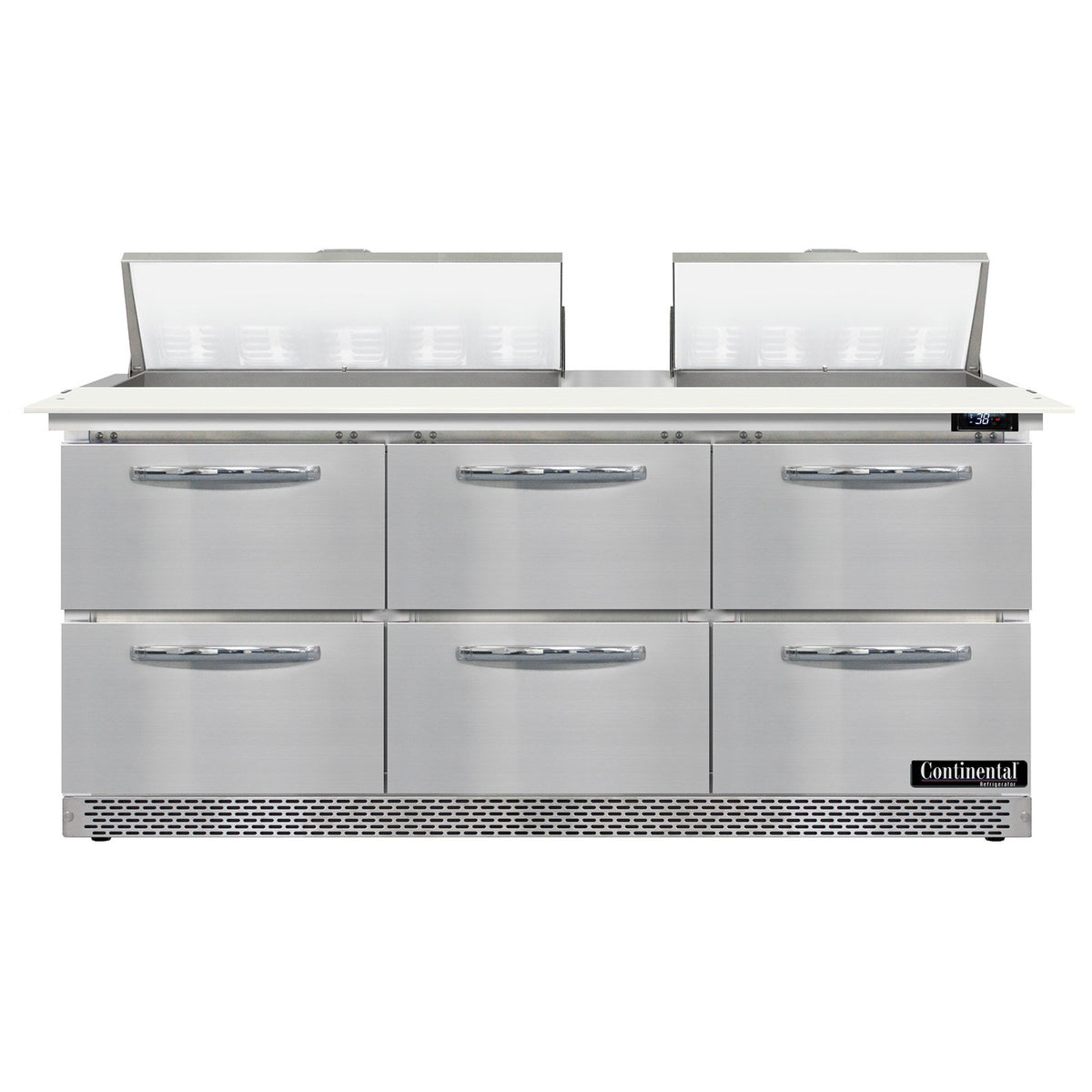 Continental Refrigerator D72N18C-FB-D 72-Inch Sandwich & Salad Prep Table — 6 Drawers, 18 Pans, Stainless Steel Front