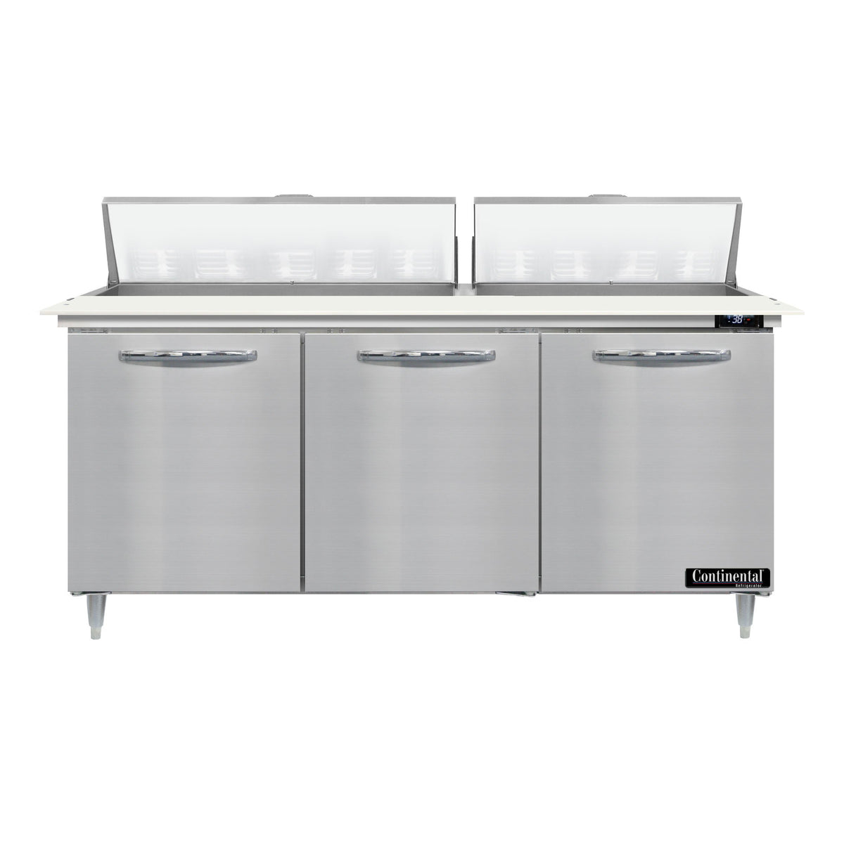 Continental Refrigerator D72N18C 72-Inch Sandwich & Salad Prep Table — 3 Doors, 18 Pans, Stainless Steel Front