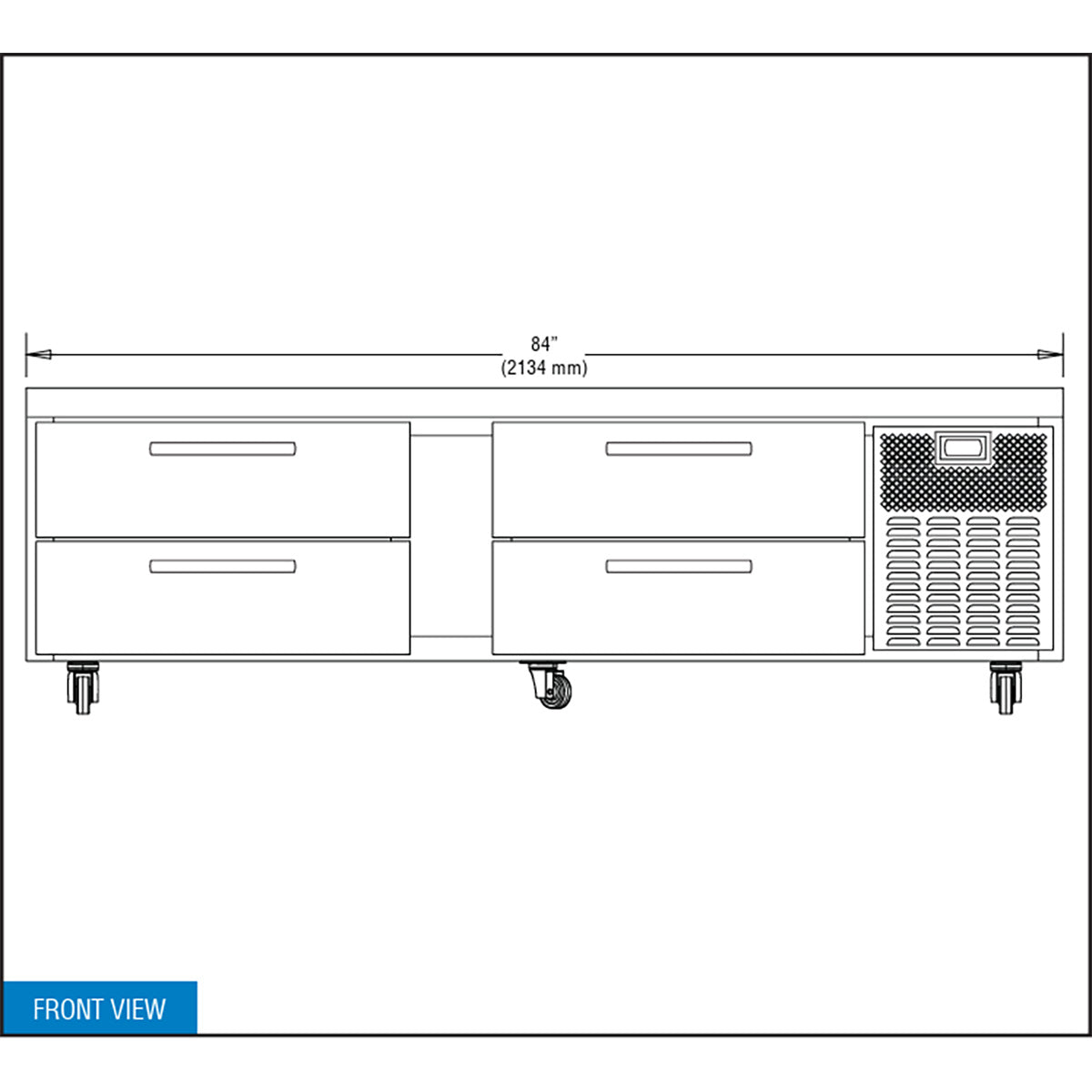 Continental Refrigerator D84GN 84-Inch Refrigerated Chef Base — 4 Drawers, Stainless Steel Exterior