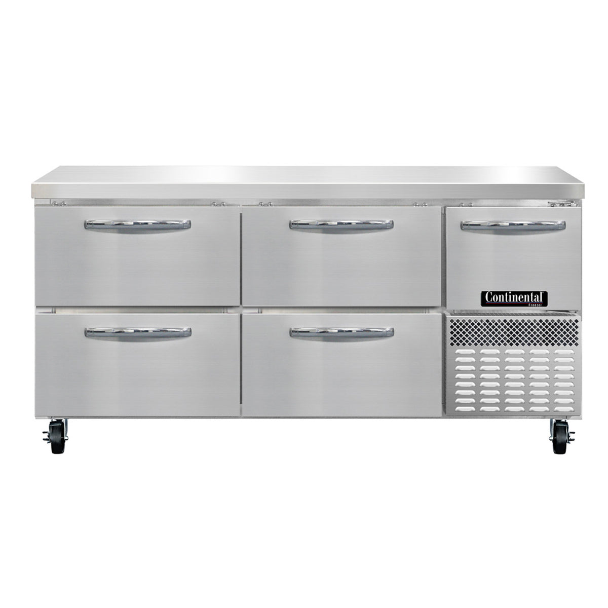 Continental Refrigerator FA68SN-D 68-Inch Worktop Freezer — 4 Drawers, Stainless Steel Front
