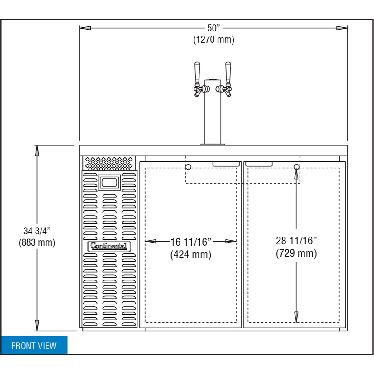 Continental Refrigerator KC50N 50-Inch Keg Cooler & Beer Dispenser — 2 Doors