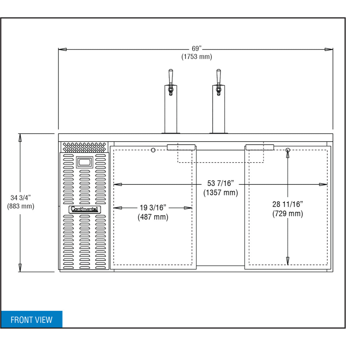 Continental Refrigerator KC69N 69-Inch Keg Cooler & Beer Dispenser — 2 Doors