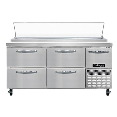 Continental Refrigerator PA68N-D 68-Inch Pizza Prep Table — 4 Drawers, Stainless Steel Front
