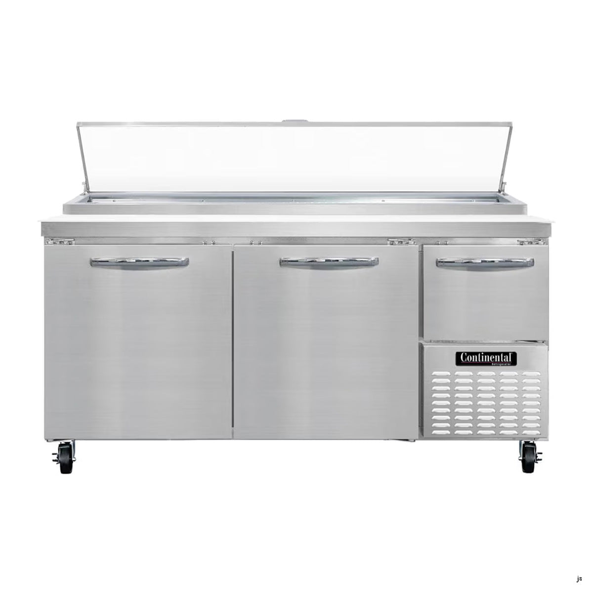 Continental Refrigerator PA68N 68-Inch Pizza Prep Table — 3 doors, Stainless Steel Front
