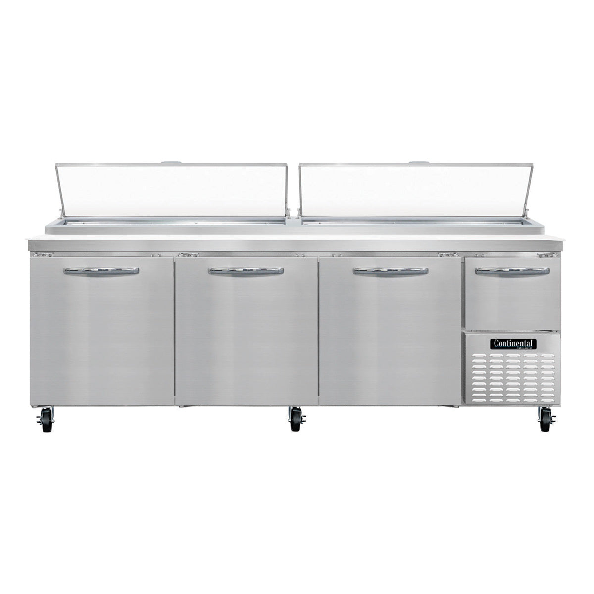 Continental Refrigerator PA93N 93-Inch Pizza Prep Table — 4 doors, Stainless Steel Front