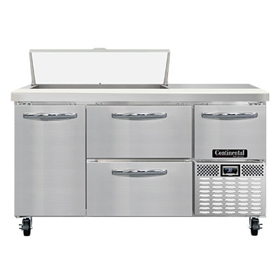 Continental Refrigerator RA60N10-D 60-Inch Sandwich & Salad Prep Table — 4 Drawers, 10 Pans, Stainless Steel Front
