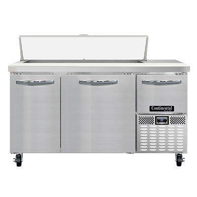 Continental Refrigerator RA60N12 60-Inch Sandwich & Salad Prep Table — 3 doors, 12 Pans, Stainless Steel Front