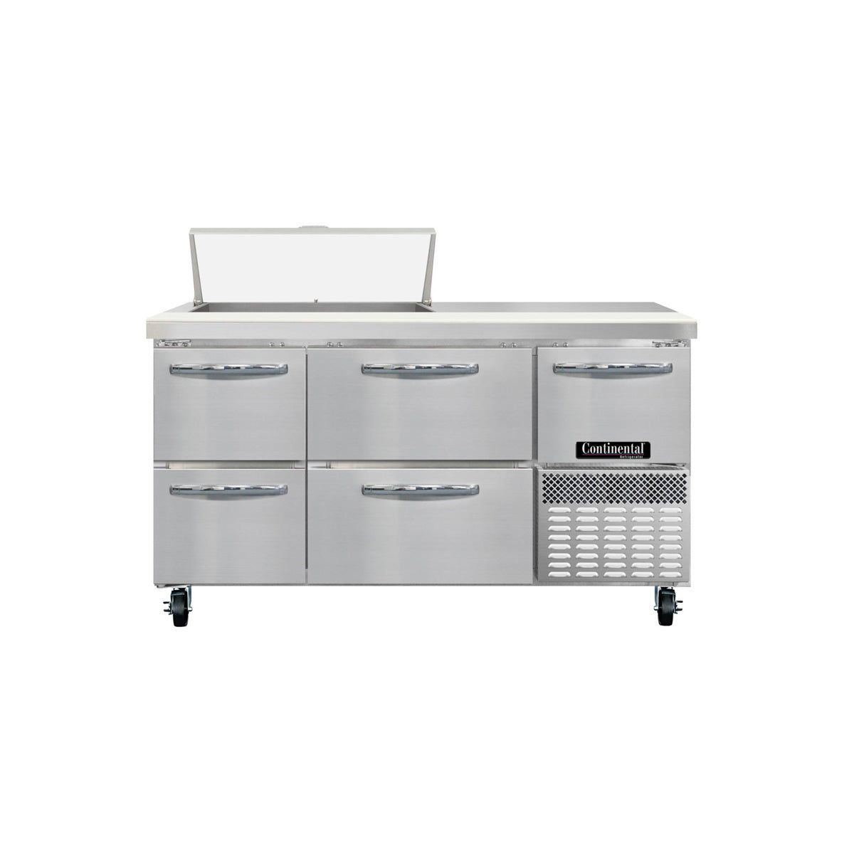 Continental Refrigerator RA60N8-D 60-Inch Sandwich & Salad Prep Table — 4 Drawers, 8 Pans, Stainless Steel Front