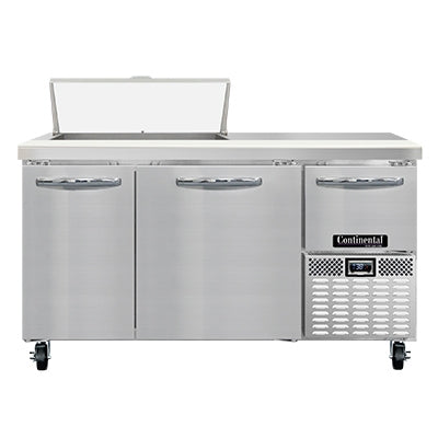 Continental Refrigerator RA60N8 60-Inch Sandwich & Salad Prep Table — 3 doors, 8 Pans, Stainless Steel Front