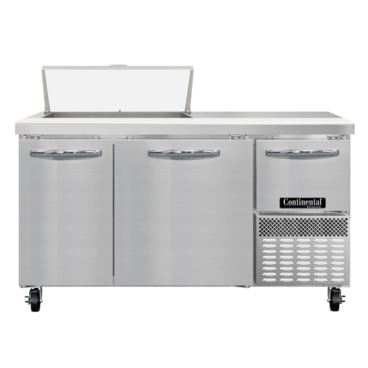 Continental Refrigerator RA60SN8 60-Inch Sandwich & Salad Prep Table — 3 doors, 8 Pans, Stainless Steel Front