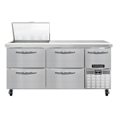 Continental Refrigerator RA68N12M-D 68-Inch Mega Top Sandwich & Salad Prep Table β 4 Drawers, 12 Pans, Stainless Steel Front
