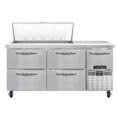Continental Refrigerator RA68N18M-D 68-Inch Mega Top Sandwich & Salad Prep Table β 4 Drawers, 18 Pans, Stainless Steel Front