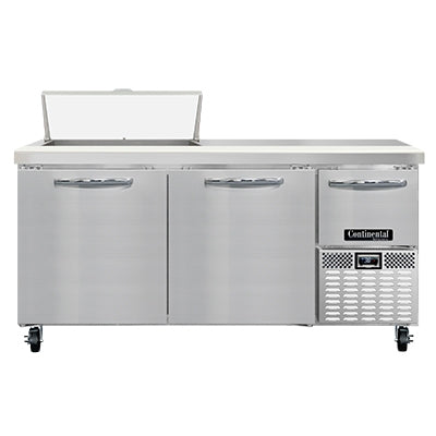 Continental Refrigerator RA68N8 68-Inch Sandwich & Salad Prep Table — 3 doors, 8 Pans, Stainless Steel Front