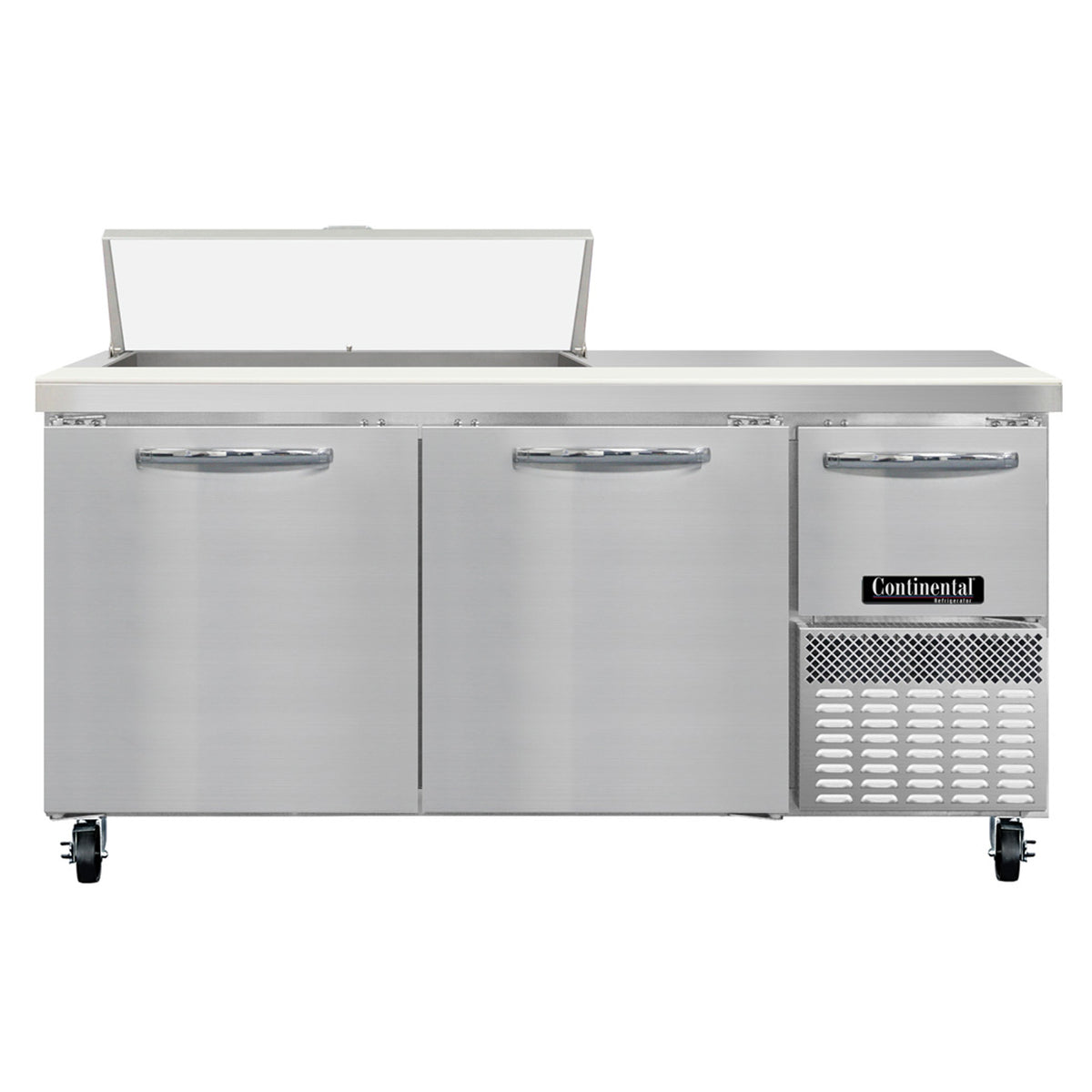 Continental Refrigerator RA68SN10 68-Inch Sandwich & Salad Prep Table — 3 doors, 10 Pans, Stainless Steel Front