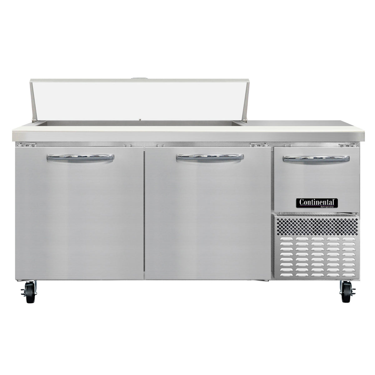 Continental Refrigerator RA68SN12 68-Inch Sandwich & Salad Prep Table — 3 doors, 12 Pans, Stainless Steel Front