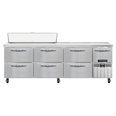Continental Refrigerator RA93N12-D 93-Inch Sandwich & Salad Prep Table — 6 Drawers, 12 Pans, Stainless Steel Front
