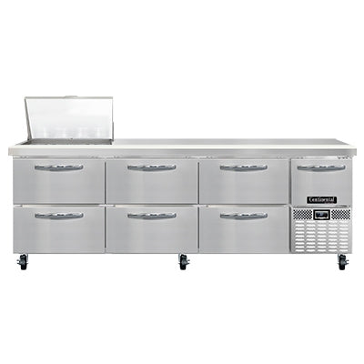 Continental Refrigerator RA93N12M-D 93-Inch Mega Top Sandwich & Salad Prep Table — 6 Drawers, 12 Pans, Stainless Steel Front