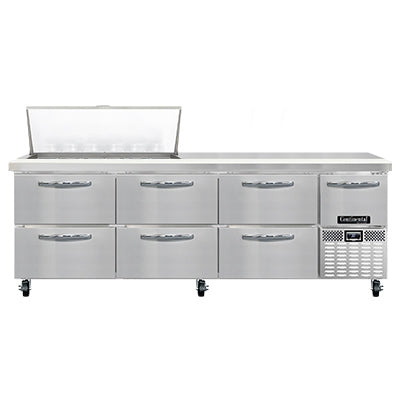 Continental Refrigerator RA93N18M-D 93-Inch Mega Top Sandwich & Salad Prep Table — 6 Drawers, 18 Pans, Stainless Steel Front