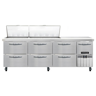 Continental Refrigerator RA93N27M-D 93-Inch Mega Top Sandwich & Salad Prep Table — 6 Drawers, 27 Pans, Stainless Steel Front