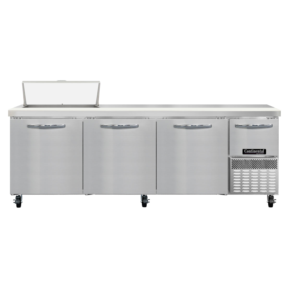 Continental Refrigerator RA93N8 93-Inch Sandwich & Salad Prep Table — 4 doors, 8 Pans, Stainless Steel Front