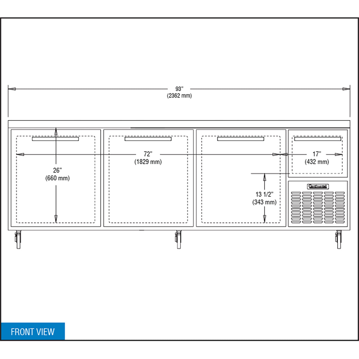 Continental Refrigerator RA93N 93-Inch Worktop Refrigerator — 4 doors, Stainless Steel Front
