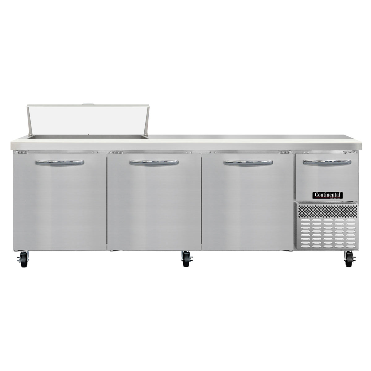 Continental Refrigerator RA93SN10 93-Inch Sandwich & Salad Prep Table โ 4 doors, 10 Pans, Stainless Steel Front