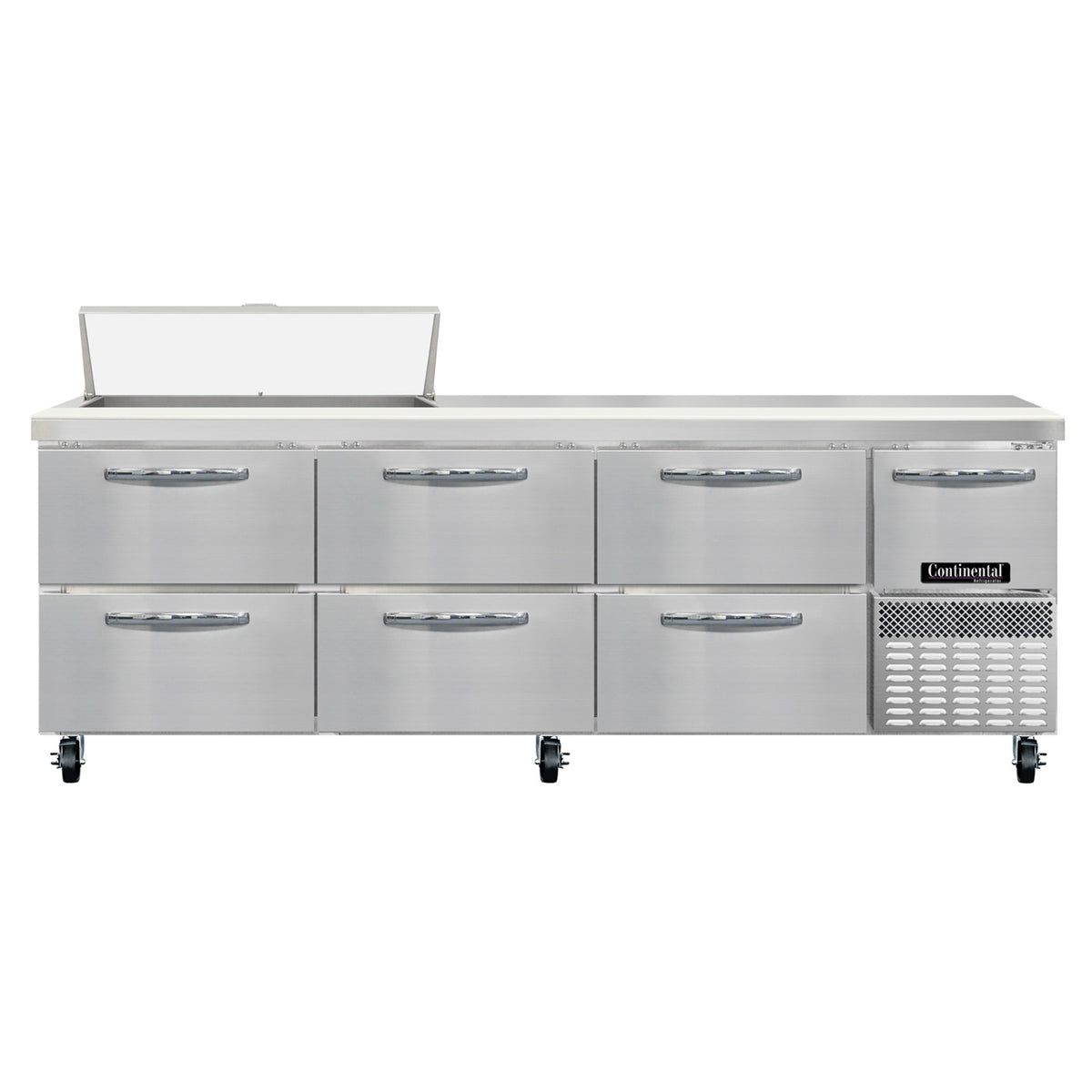 Continental Refrigerator RA93SN10-D 93-Inch Sandwich & Salad Prep Table — 6 drawers, 10 Pans, Stainless Steel Front