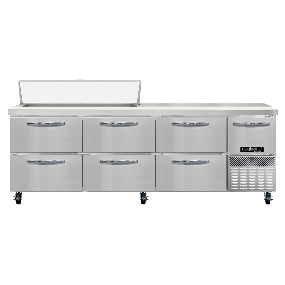 Continental Refrigerator RA93SN12-D 93-Inch Sandwich & Salad Prep Table — 6 drawers, 12 Pans, Stainless Steel Front
