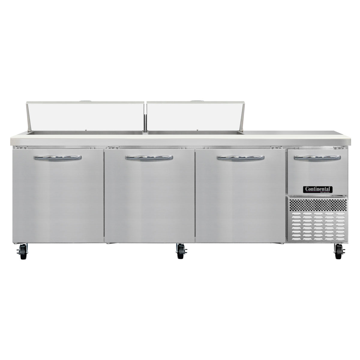 Continental Refrigerator RA93SN18 93-Inch Sandwich & Salad Prep Table — 4 doors, 18 Pans, Stainless Steel Front