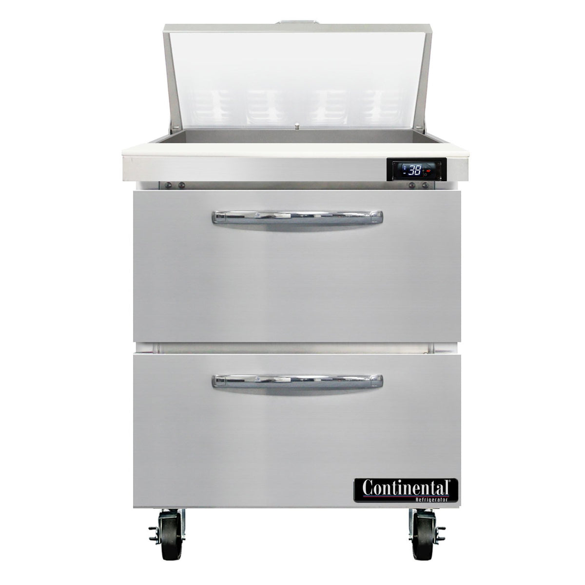 Continental Refrigerator SW27N8-D 27.5-Inch Sandwich & Salad Prep Table — 2 Drawers, 8 Pans, Stainless Steel Front