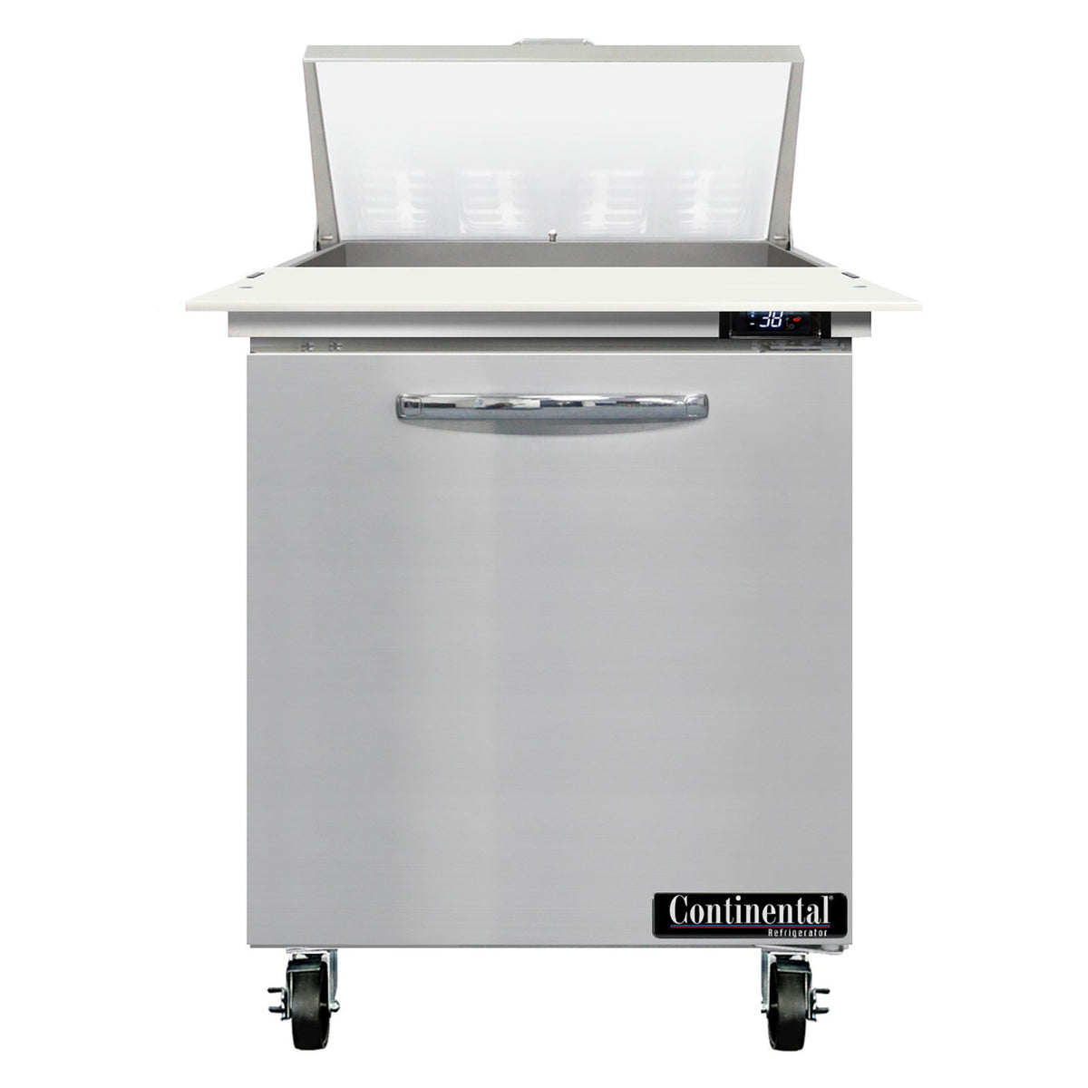 Continental Refrigerator SW27N8C 27.5-Inch Sandwich & Salad Prep Table — 1 Doors, 8 Pans, Stainless Steel Front
