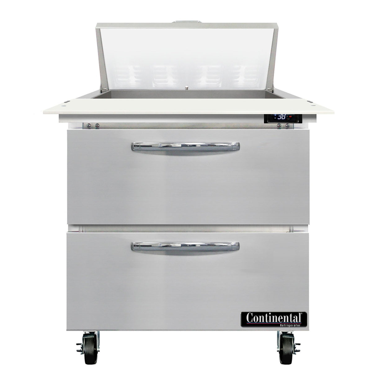 Continental Refrigerator SW32N8C-D 32-Inch Sandwich & Salad Prep Table — 2 Drawers, 8 Pans, Stainless Steel Front
