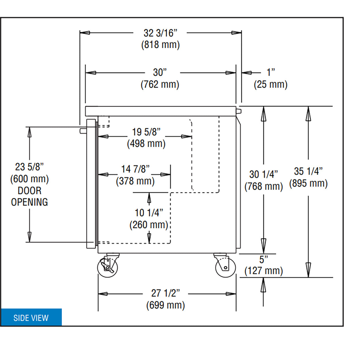 Continental Refrigerator SW32N 32-Inch Worktop Refrigerator — 1 Doors, Stainless Steel Front