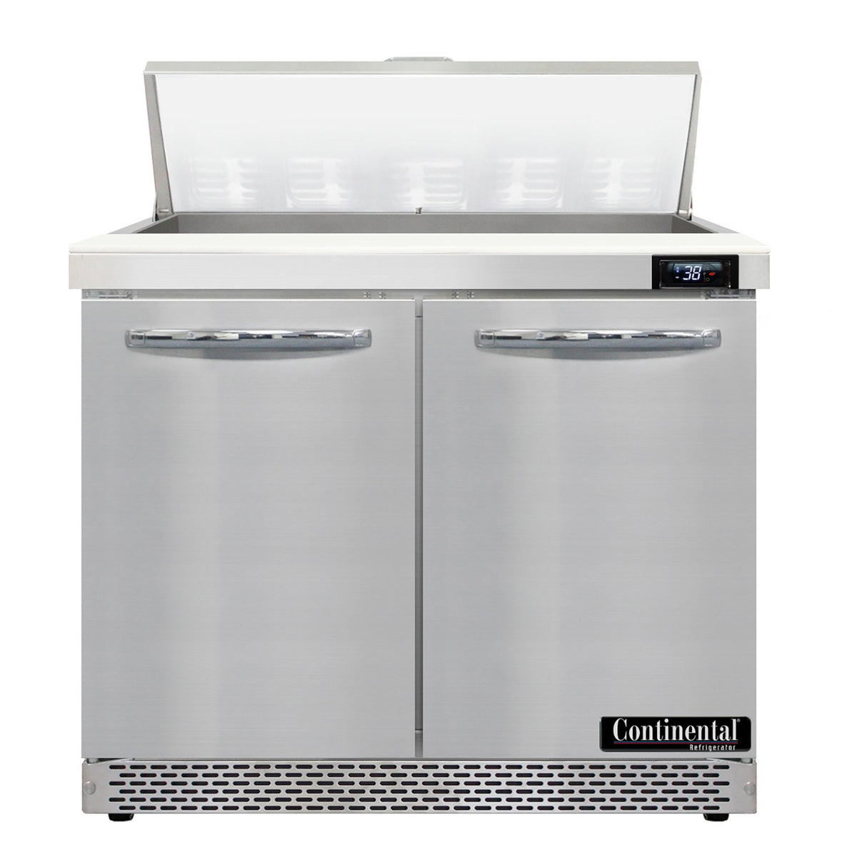 Continental Refrigerator SW36N10-FB 36-Inch Sandwich & Salad Prep Table — 2 Doors, 10 Pans, Stainless Steel Front