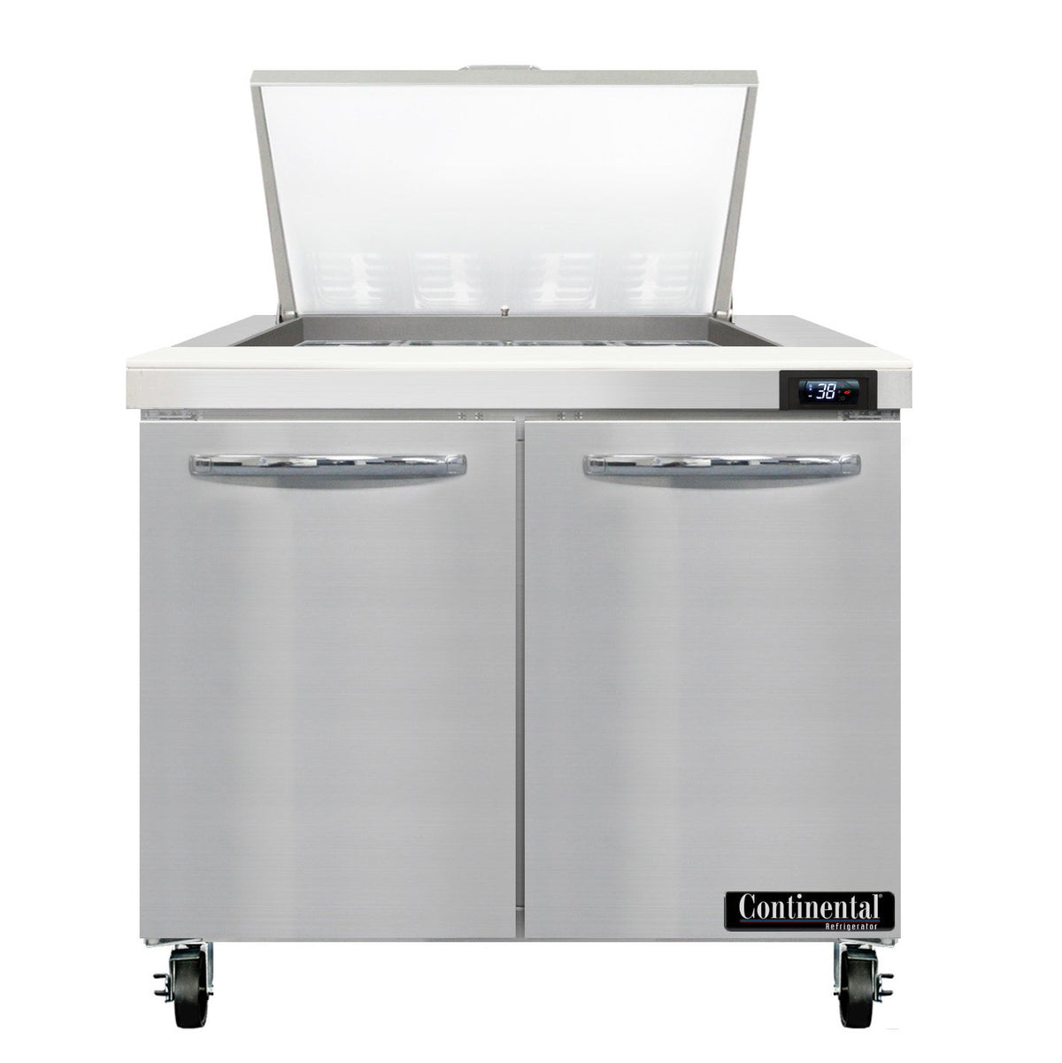 Continental Refrigerator SW36N12M 36-Inch Mega Top Sandwich & Salad Prep Table — 2 Doors, 12 Pans, Stainless Steel Front