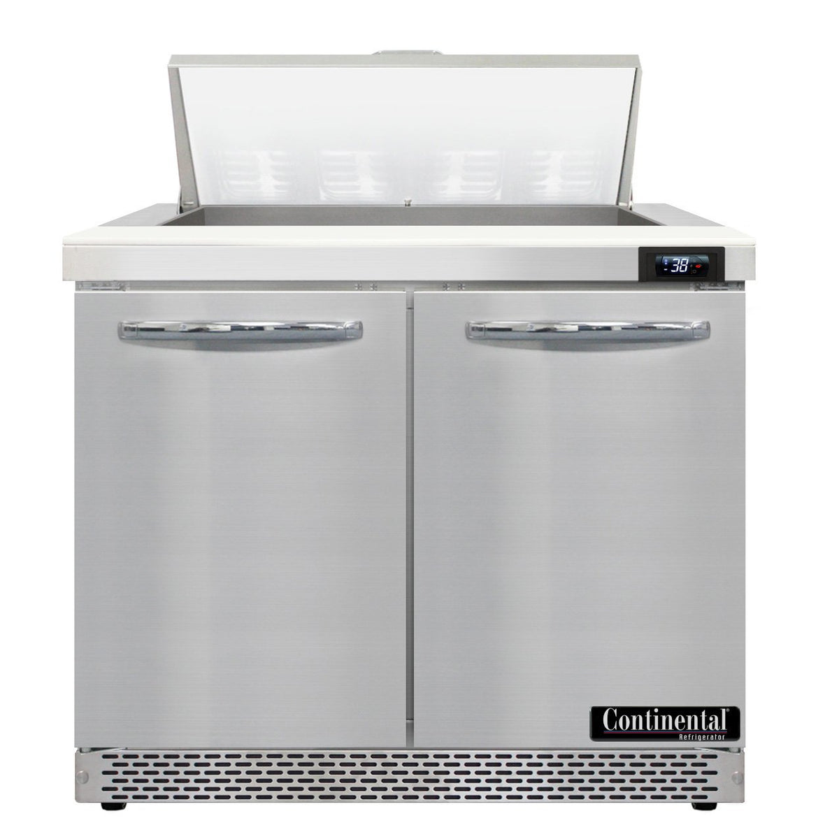 Continental Refrigerator SW36N8-FB 36-Inch Sandwich & Salad Prep Table — 2 Doors, 8 Pans, Stainless Steel Front