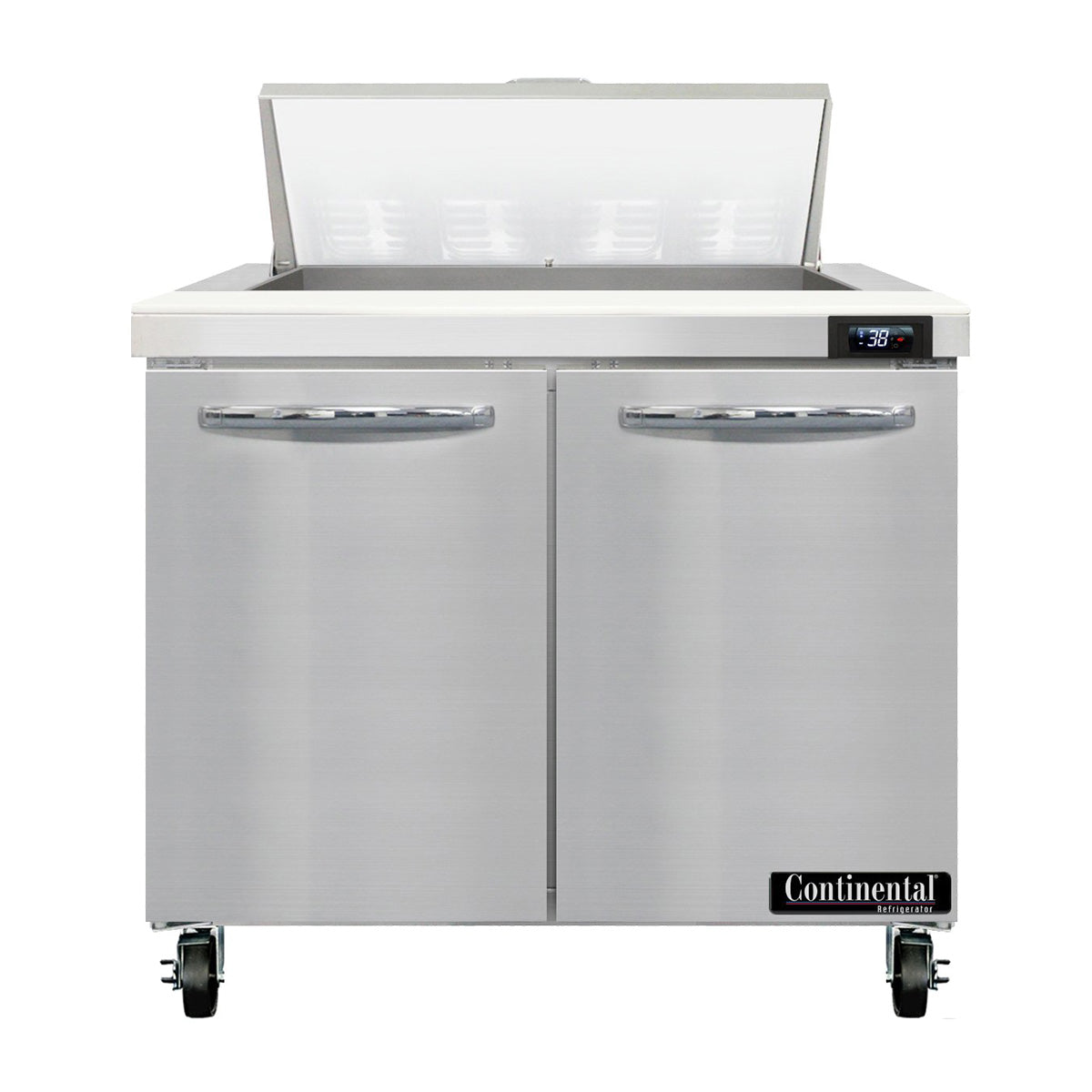 Continental Refrigerator SW36N8 36-Inch Sandwich & Salad Prep Table — 2 Doors, 8 Pans, Stainless Steel Front