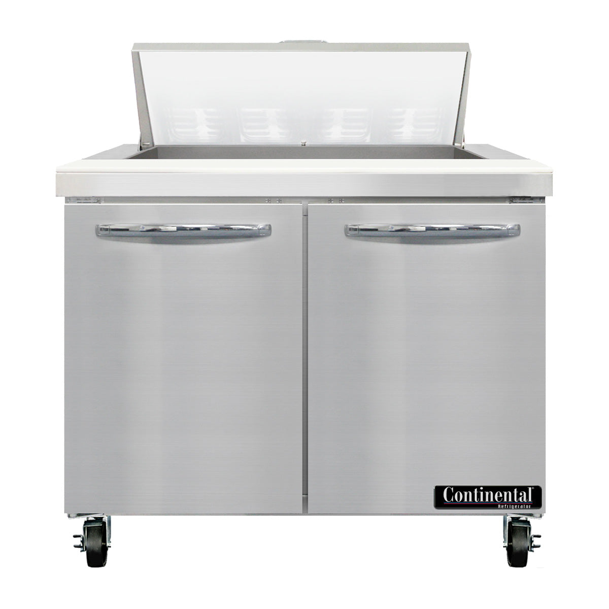 Continental Refrigerator SW36N8 36-Inch Sandwich & Salad Prep Table — 2 Doors, 8 Pans, Stainless Steel Front