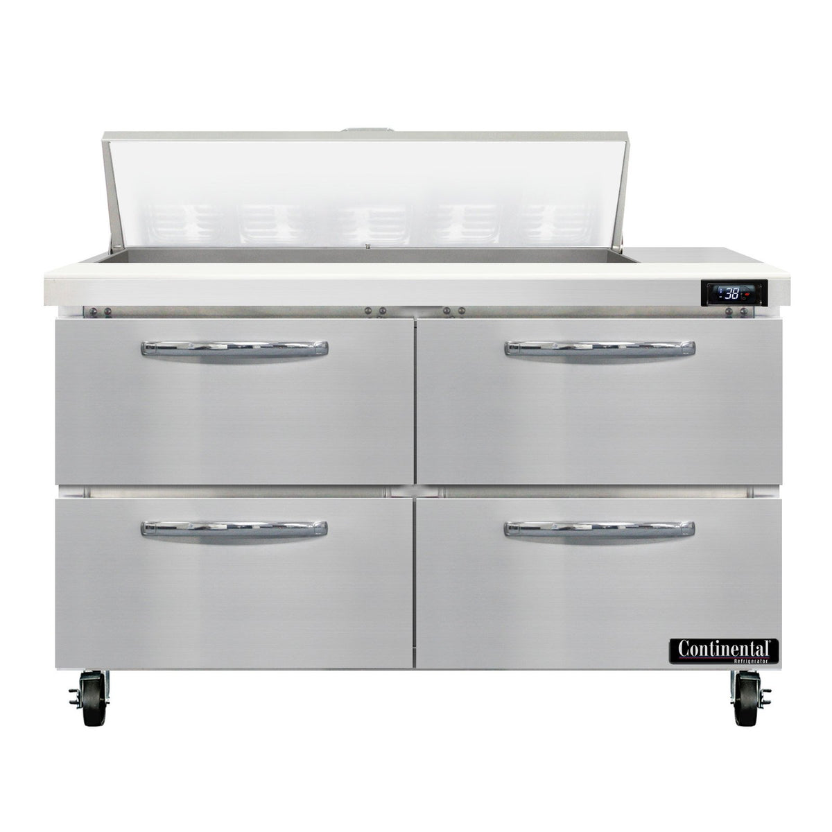 Continental Refrigerator SW48N10-D 48-Inch Sandwich & Salad Prep Table — 4 Drawers, 10 Pans, Stainless Steel Front
