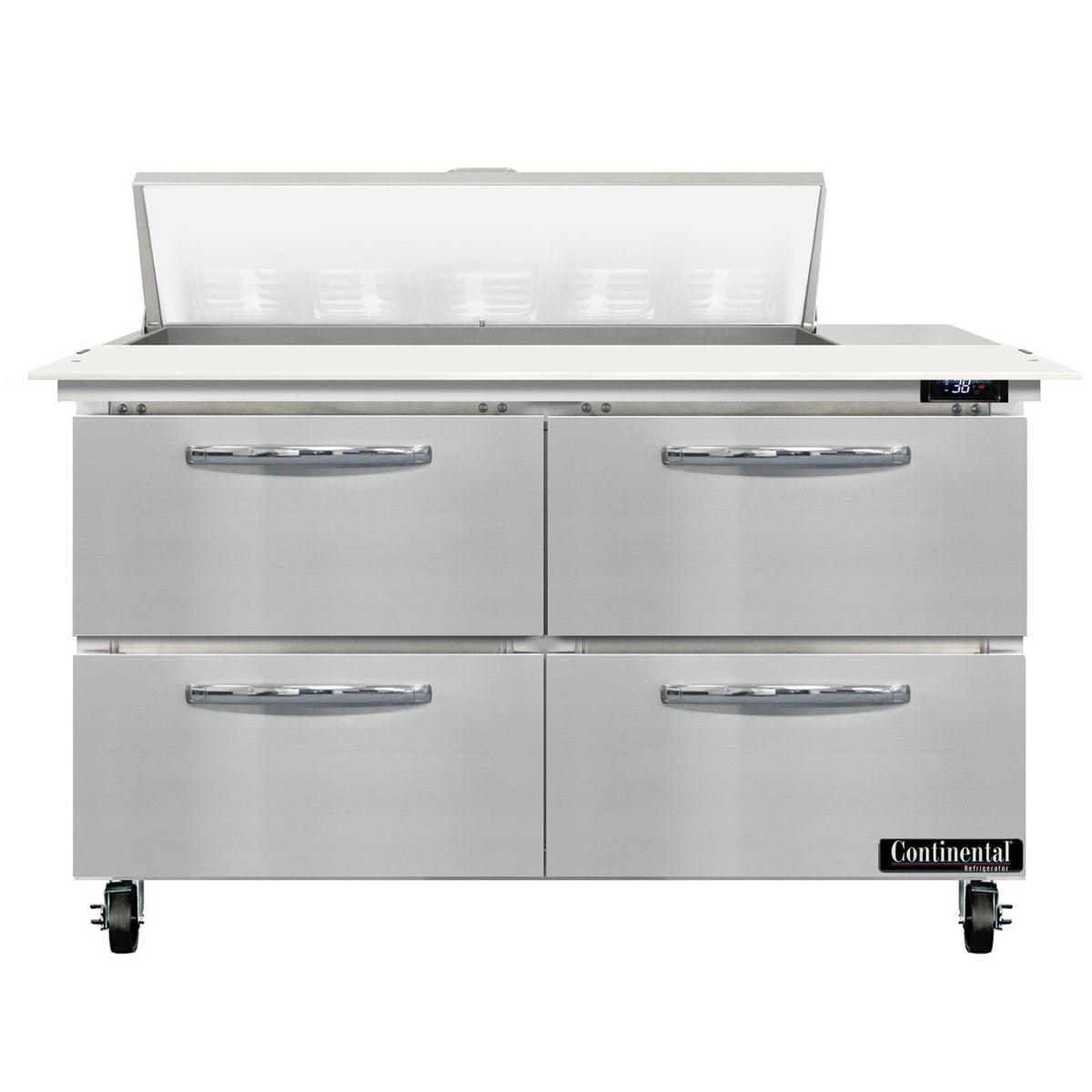 Continental Refrigerator SW48N10C-D 48-Inch Sandwich & Salad Prep Table — 4 Drawers, 10 Pans, Stainless Steel Front