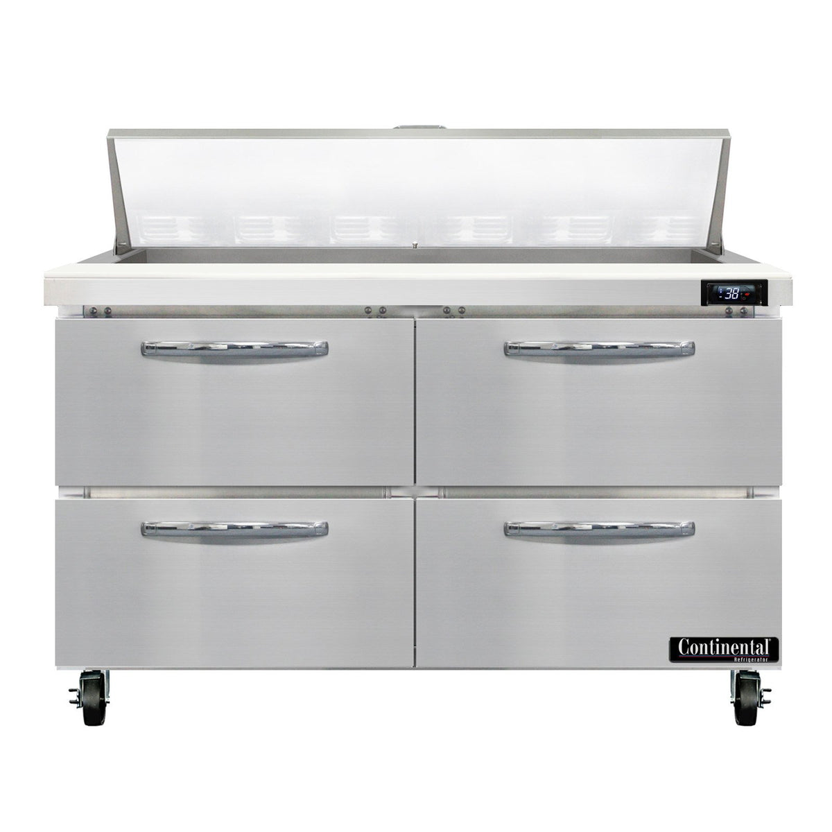 Continental Refrigerator SW48N12-D 48-Inch Sandwich & Salad Prep Table — 4 Drawers, 12 Pans, Stainless Steel Front