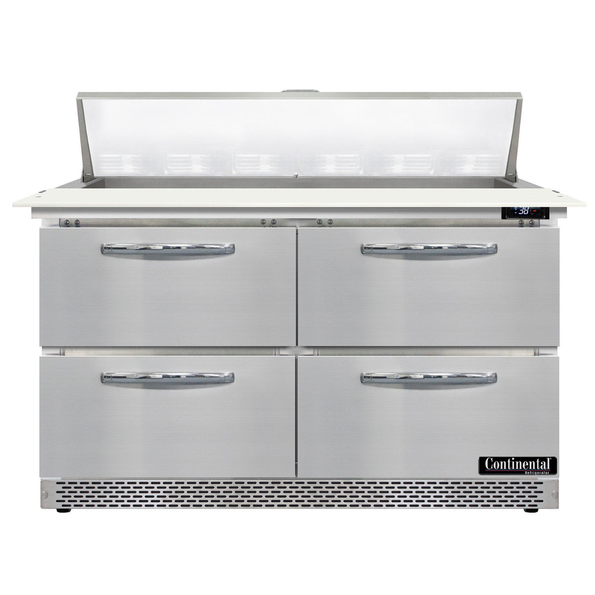 Continental Refrigerator SW48N12C-FB-D 48-Inch Sandwich & Salad Prep Table — 4 Drawers, 12 Pans, Stainless Steel Front