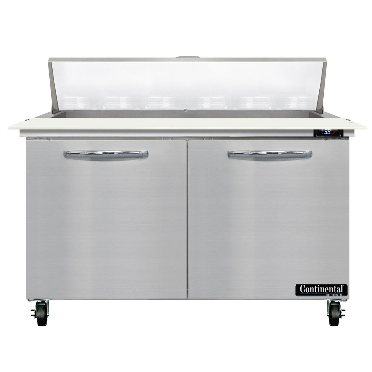 Continental Refrigerator SW48N12C 48-Inch Sandwich & Salad Prep Table — 2 Doors, 12 Pans, Stainless Steel Front