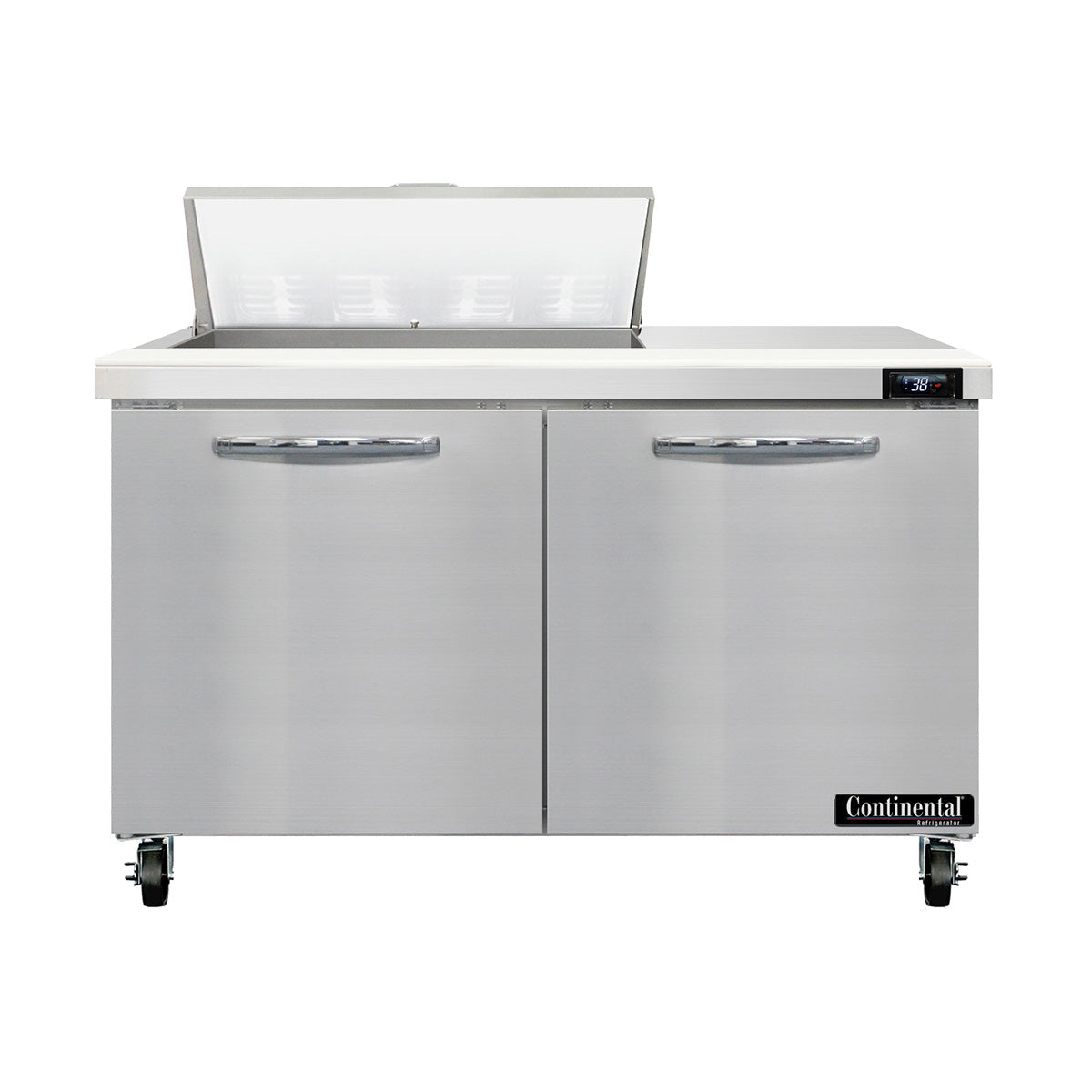 Continental Refrigerator SW48N8 48-Inch Sandwich & Salad Prep Table β 2 Doors, 8 Pans, Stainless Steel Front
