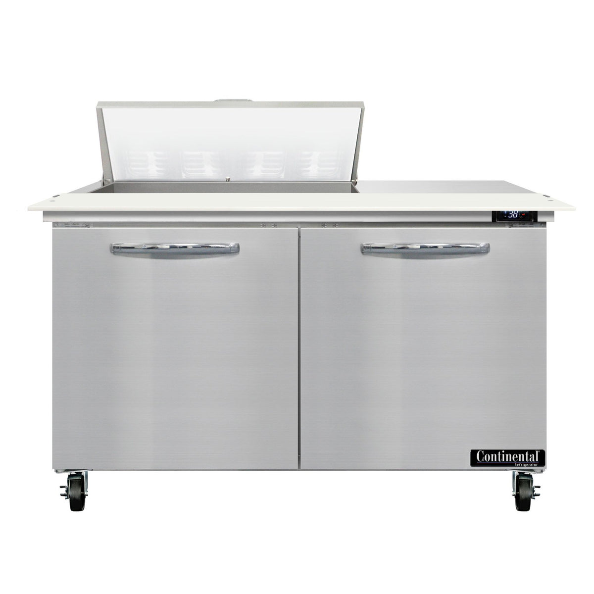 Continental Refrigerator SW48N8C 48-Inch Sandwich & Salad Prep Table — 2 Doors, 8 Pans, Stainless Steel Front